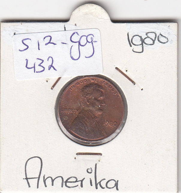 S12-G09-0432 Verenigde Staten 1 cent 1980  KM# 201 XF Lincoln Cent