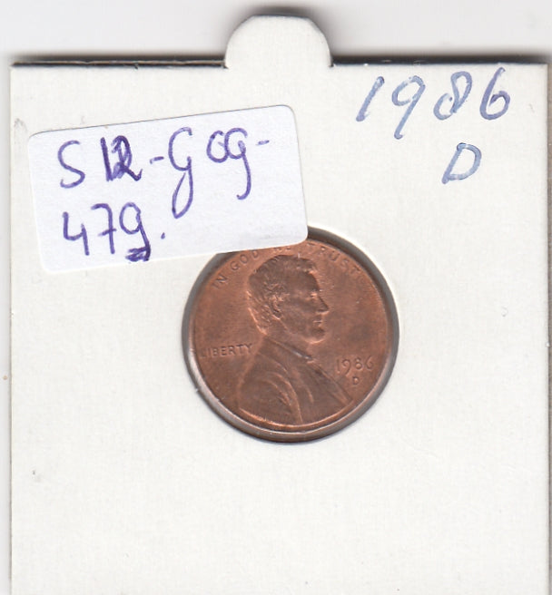 S12-G09-0479 Verenigde Staten 1 cent 1986 D KM# 201b VF Lincoln Cent