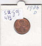 S12-G09-0479 Verenigde Staten 1 cent 1986 D KM# 201b VF Lincoln Cent