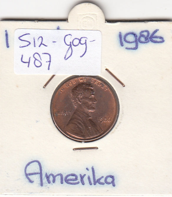 S12-G09-0487 Verenigde Staten 1 cent 1986  KM# 201b XF Lincoln Cent