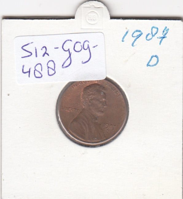 S12-G09-0488 Verenigde Staten 1 cent 1987 D KM# 201b XF Lincoln Cent