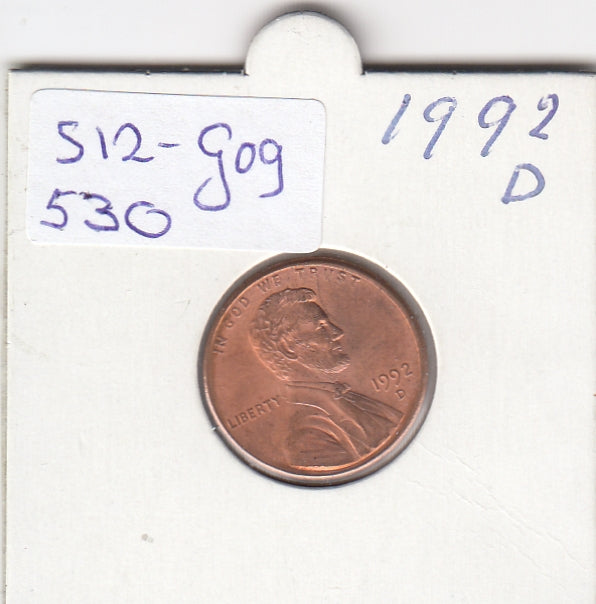 S12-G09-0530 Verenigde Staten 1 cent 1992 D KM# 201b UNC Lincoln Cent