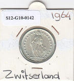 S12-G10-0142 Zwitserland 1 frank 1964 XF/UNC KM# 24 zilver