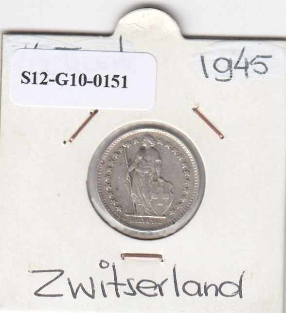 S12-G10-0151 Switzerland 1/2 franc 1945  VF KM# 23 zilver