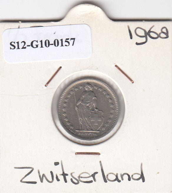 S12-G10-0157 Switzerland 1/2 franc 1968 B VF KM# 23a