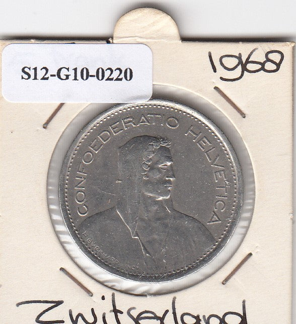 S12-G10-0220 Switzerland 5 francs 1968 B VF KM# 40a