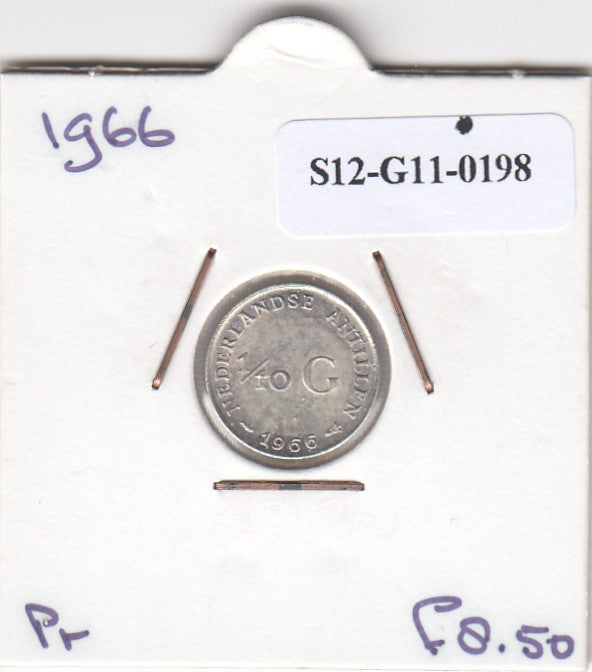 S12-G11-0198 Antillen 1/10 gulden 1966  XF KM3 zilver