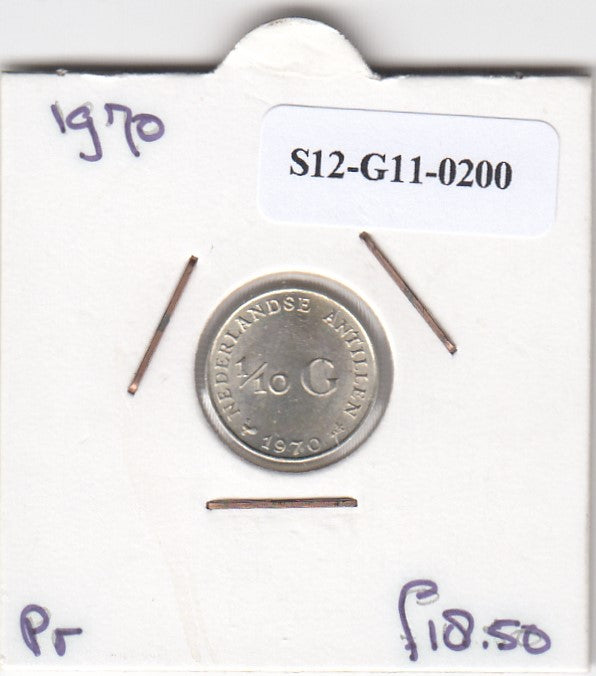 S12-G11-0200 Antillen 1/10 gulden 1970  XF/UNC KM3 zilver