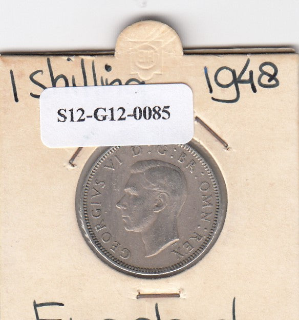 S12-G12-0085 Verenigd Koninkrijk 1 shilling 1948  VF KM# 864 Schotse kuif, zittende leeuw kijkt naar de kuif