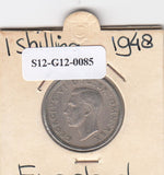 S12-G12-0085 Verenigd Koninkrijk 1 shilling 1948  VF KM# 864 Schotse kuif, zittende leeuw kijkt naar de kuif