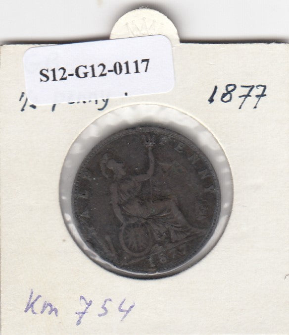 S12-G12-0117 Verenigd Koninkrijk ½ penny 1877  FI/VF KM# 754