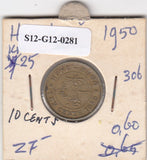 S12-G12-0281 Hong Kong 10 cent 1950  VF KM25