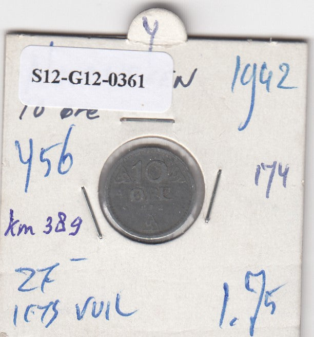 S12-G12-0361 Noorwegen 10 ore 1942  VF KM389