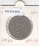 S12-G12-0374 Noorwegen 5 korner 1963  VF KM412