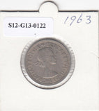 S12-G13-0122 Verenigd Koninkrijk 1 shilling 1963  VF KM# 904 English arms, three lions on crowned shield