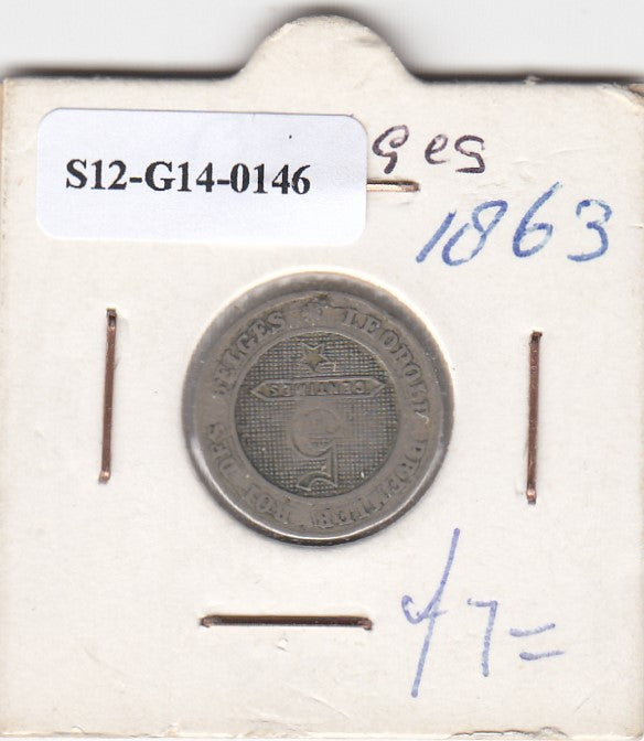S12-G14-0146 België 5 centimes 1863   FI/VF KM21 belges