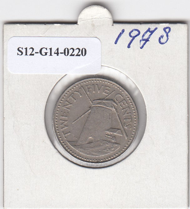 S12-G14-0220 Barbados 25 cent 1978   VF KM13