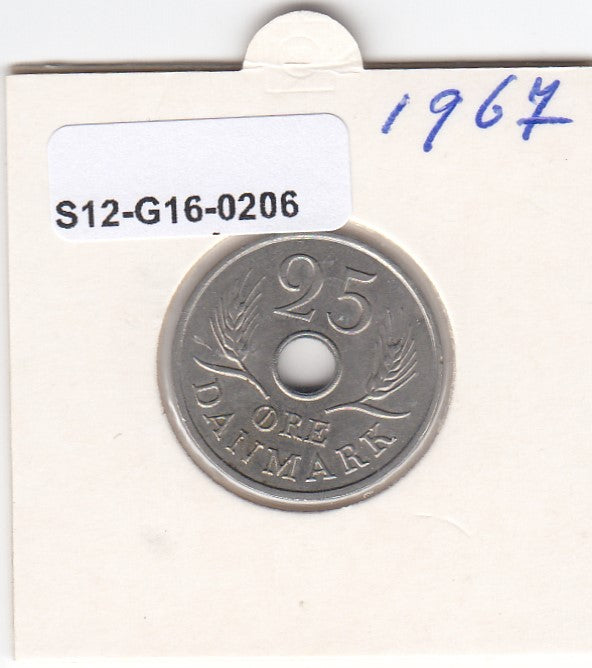 S12-G16-0206 Denemarken 25 öre 1967  XF KM# 855