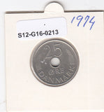 S12-G16-0213 Denemarken 25 öre 1974  XF KM# 861