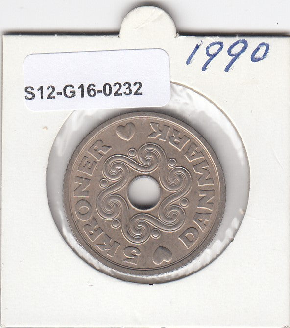 S12-G16-0232 Denemarken 5 kroner 1990  VF+ KM# 869