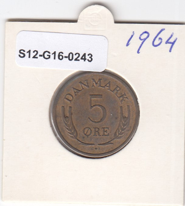 S12-G16-0243 Denemarken 5 öre 1964  XF+ KM# 848