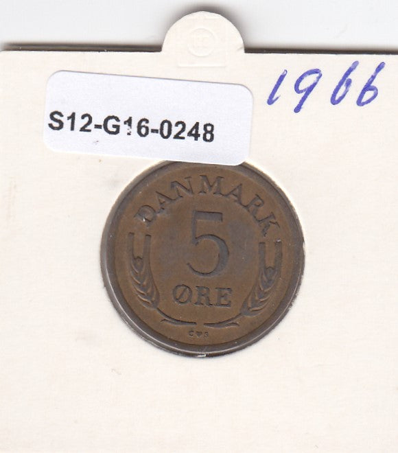 S12-G16-0248 Denemarken 5 öre 1966  XF+ KM# 848
