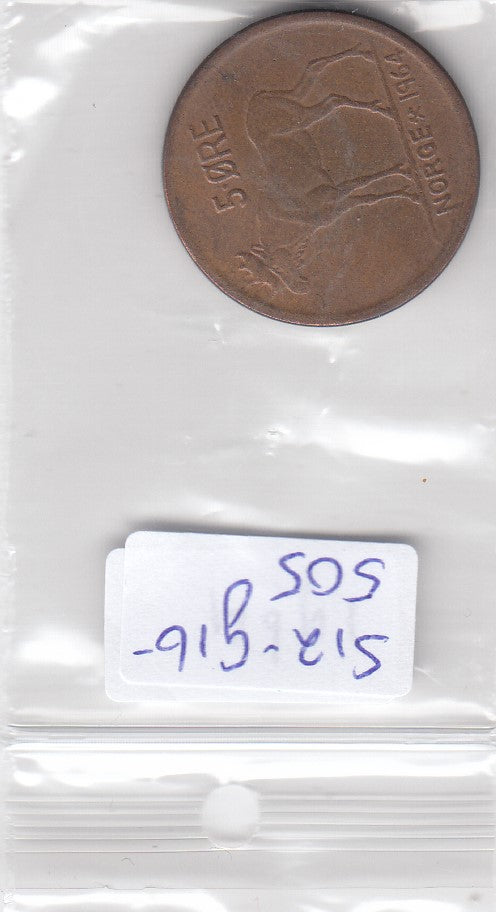 S12-G16-0505 Norway 5 öre 1964   VF  KM-405