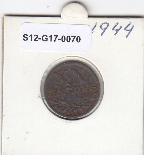 S12-G17-0070 Portugal 20 centavos 1944  VF