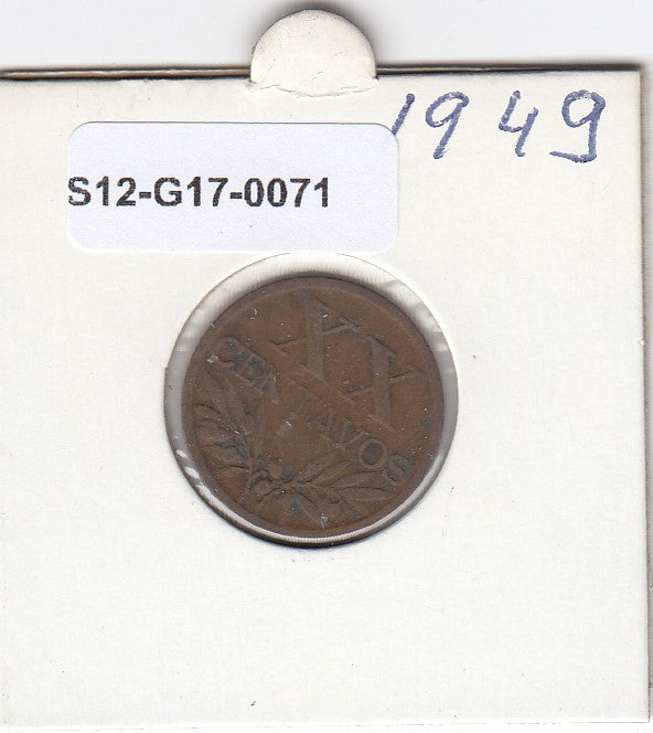 S12-G17-0071 Portugal 20 centavos 1949  FI/VF