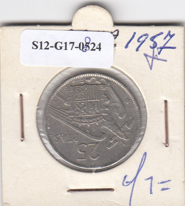 S12-G17-0824 Spanje 25 peseta's 1957 (STER 1959) Zeer Fraai