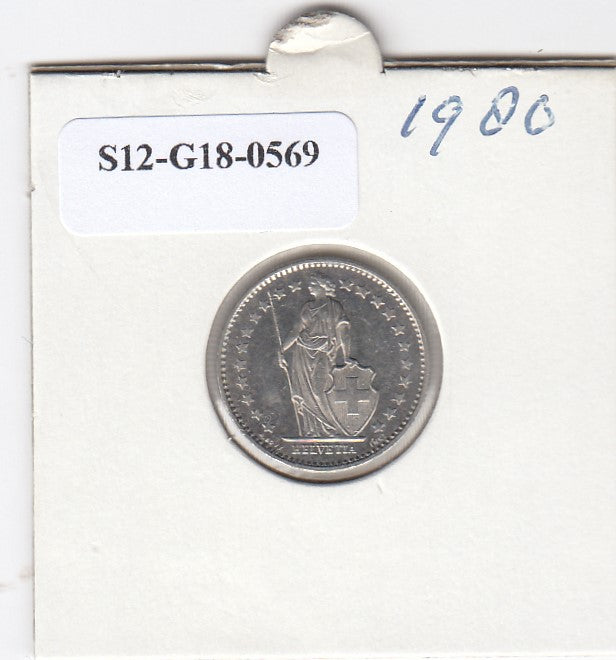 S12-G18-0569 Zwitserland 1/2 franc 1980  XF KM23a