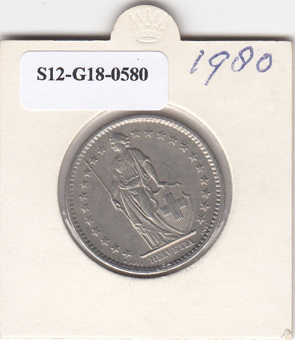 S12-G18-0580 Zwitserland 2 frank 1980 XF KM21a