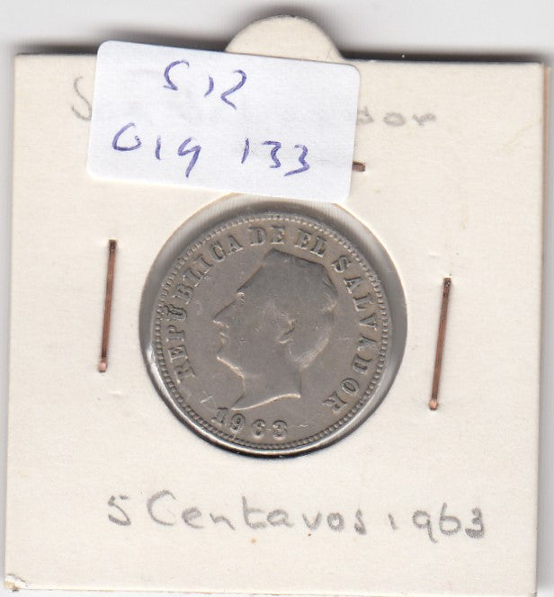 S12-G19-0133 El Salavador 5 centavos 1963  VF KM134