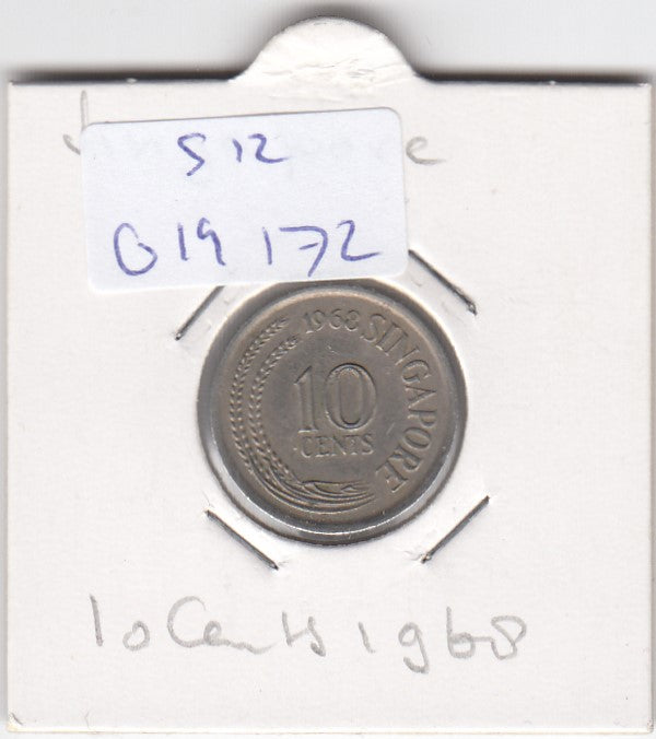 S12-G19-0172 Singapore 10 cents 1968  VF KM3