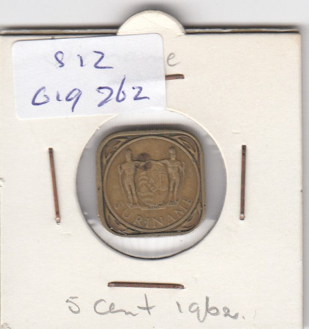 S12-G19-0262 Suriname 5 cents 1962  VF KM12.1