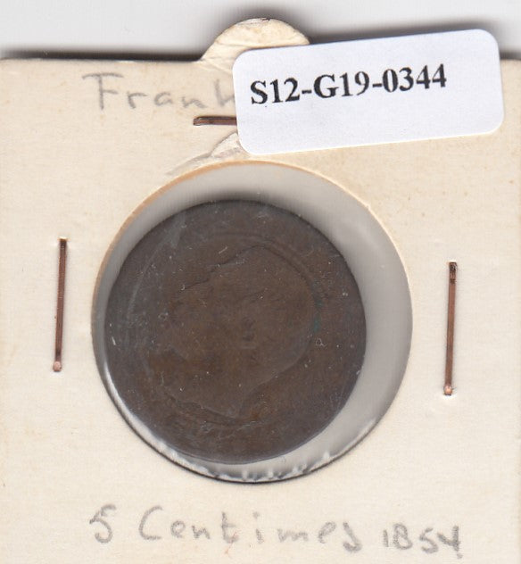 S12-G19-0344 Frankrijk 5 centimes 1854 FI KM777