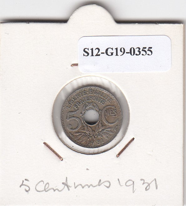S12-G19-0355 Frankrijk 5 centimes 1931  VF KM875
