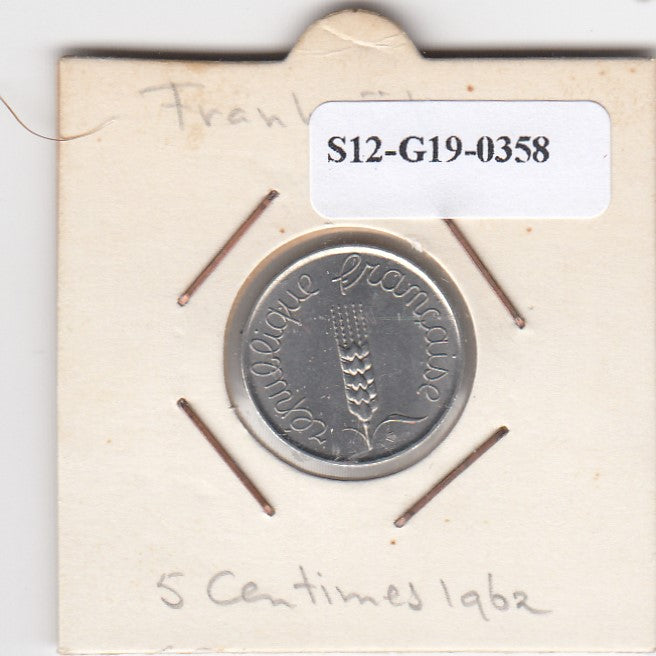 S12-G19-0358 Frankrijk 5 centimes 1962  VF+ KM927