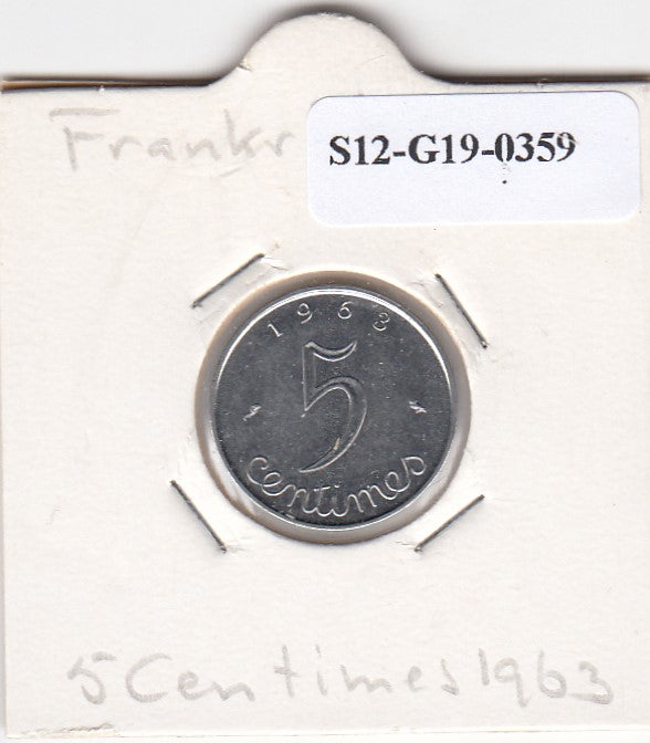 S12-G19-0359 Frankrijk 5 centimes 1963  VF+ KM927