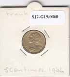 S12-G19-0360 Frankrijk 5 centimes 1966  VF KM933