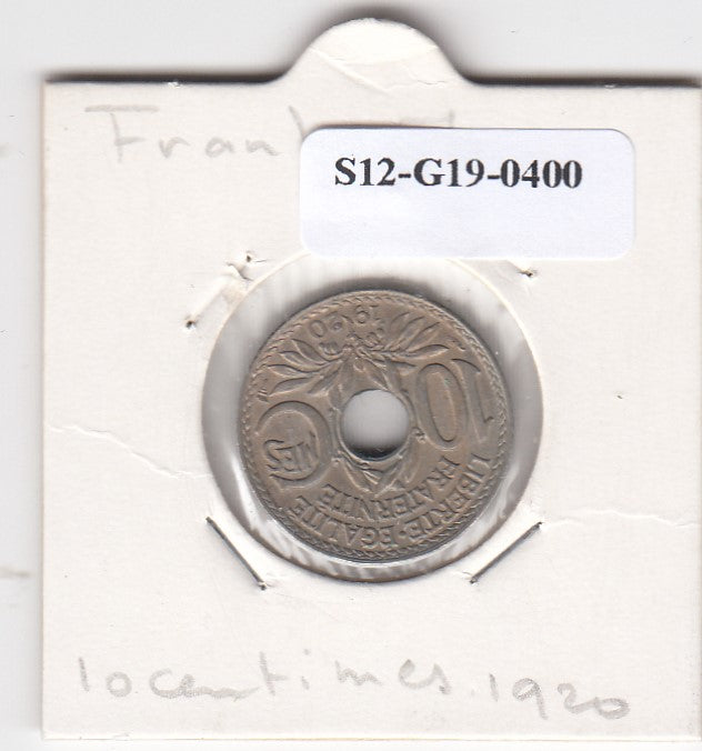 S12-G19-0400 Frankrijk 10 centimes 1920  VF KM866a