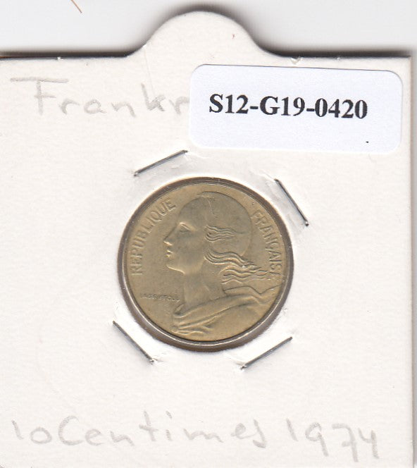 S12-G19-0420 Frankrijk 10 centimes 1974  VF KM929