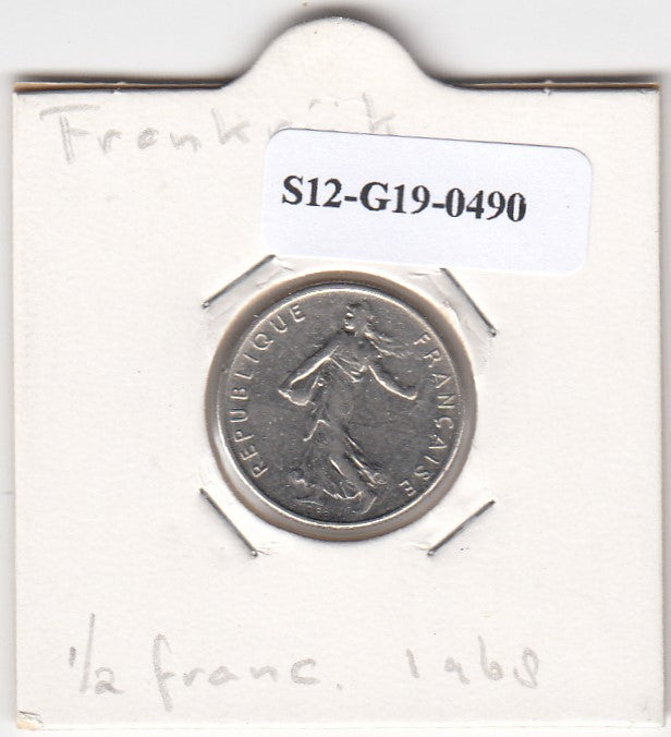 S12-G19-0490 Frankrijk 1/2 franc 1968  VF KM931.1