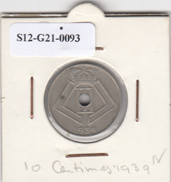 S12-G21-0093 Belgium 10 centimes 1939  VF KM# 113 Vlaams