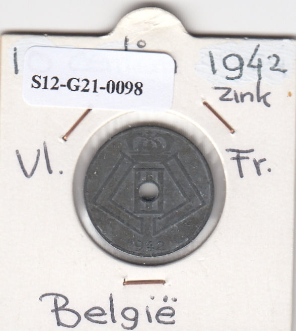 S12-G21-0098 België 10 centiem 1942 ZG KM# 126 Vlaams