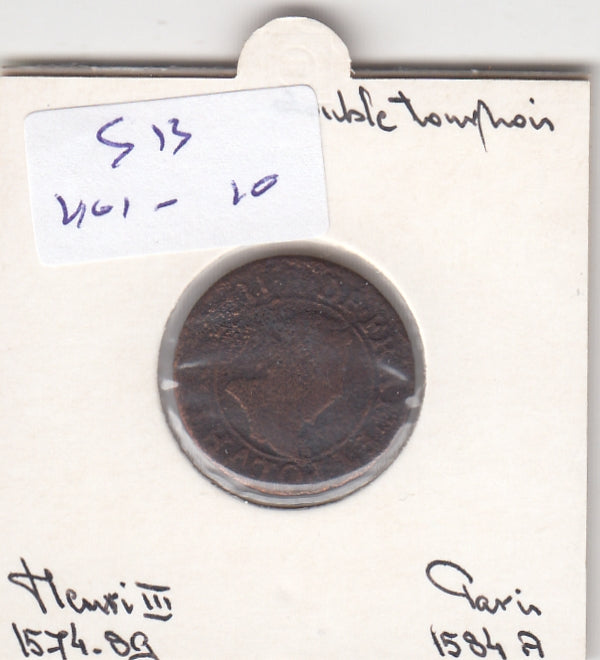S13-K01-0010 Frankrijk Dubbele Tournois FI 1584 Parijs Henri III