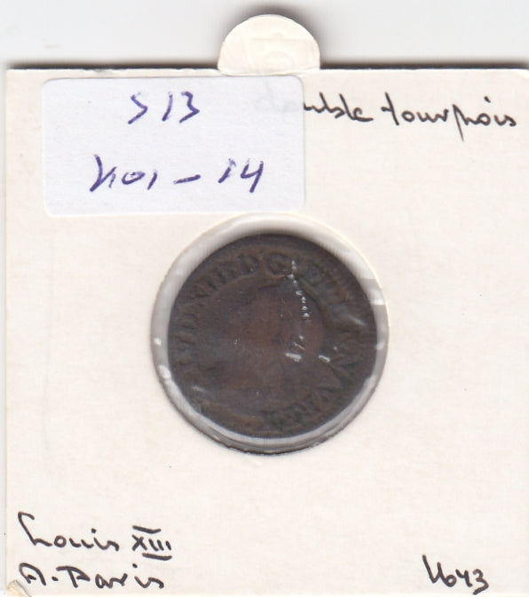 S13-K01-0014 Frankrijk Double Tournois fI 1643     1610-1715 Lodewijk XIV Latijnse Tekst