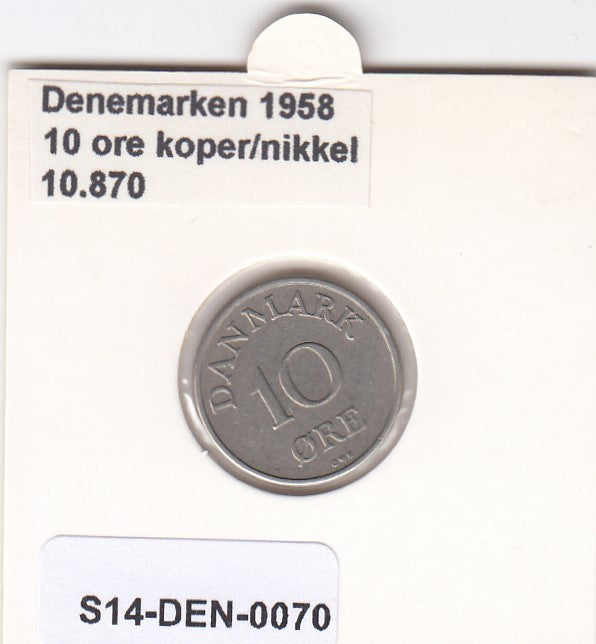S14-DEN-0070 Denmark 10 Ore 1958  VF KM# 841