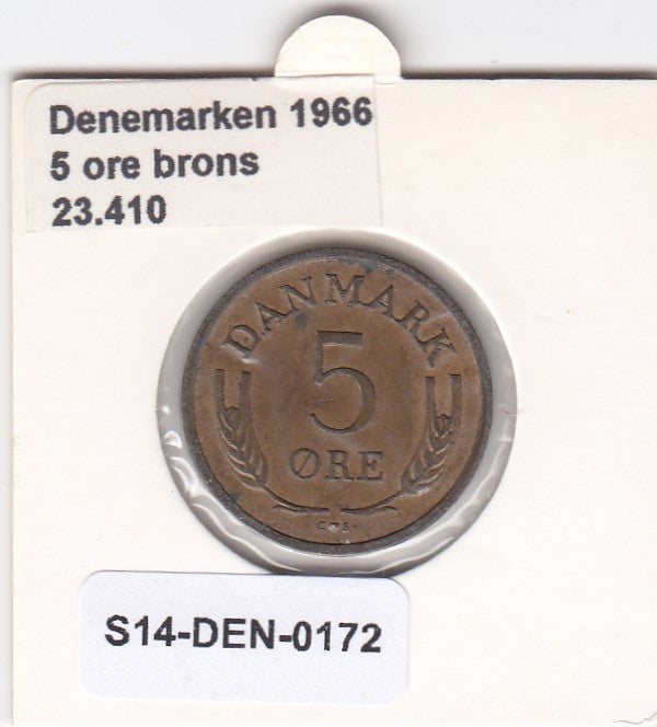 S14-DEN-0172 Denmark 5 Ore 1966  VF/XF KM# 848