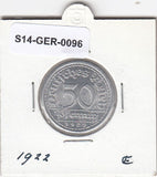 S14-GER-0096 Duitsland 50 Pfennig XF 1922 KM27 E